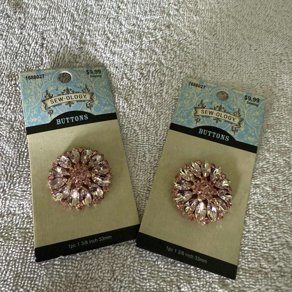 Sew-ology Buttons 1 3/8 inch 33mm Pink & Clear / 2 sets